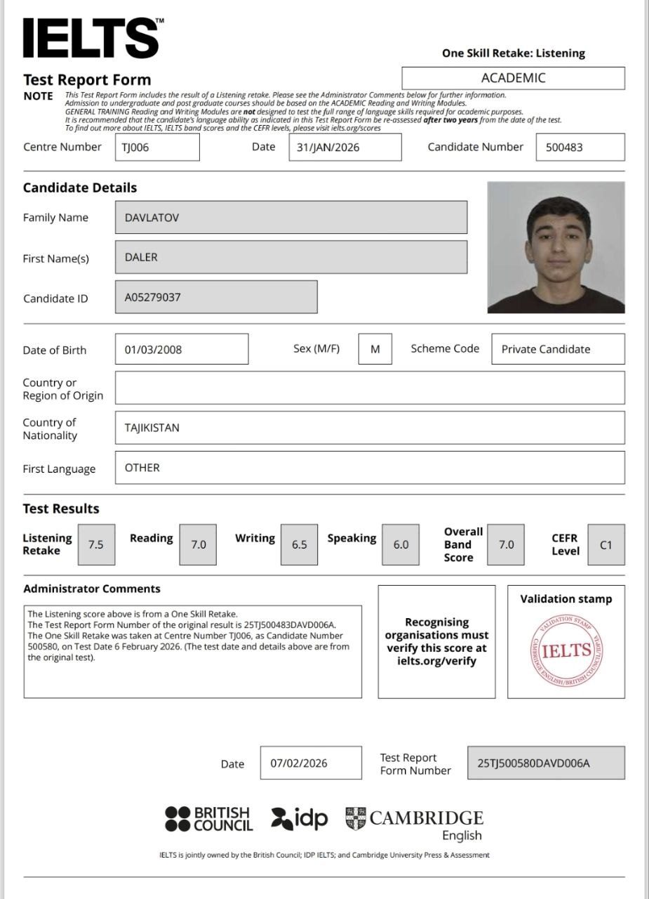 IELTS — DALER DAVLATOV